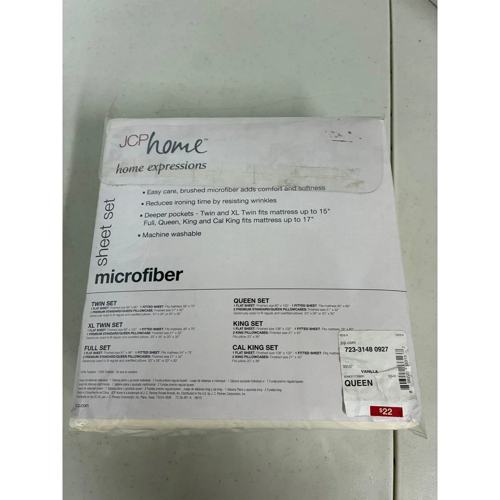 JCPenney Home Expressions Queen Microfiber Sheet‎ Set Vanilla Cream 4pc New